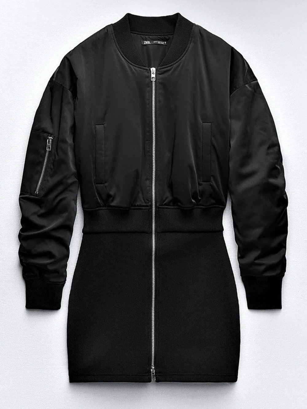 Zara Mini Bomber Dress Black Bomber Jacket Size Small NWT